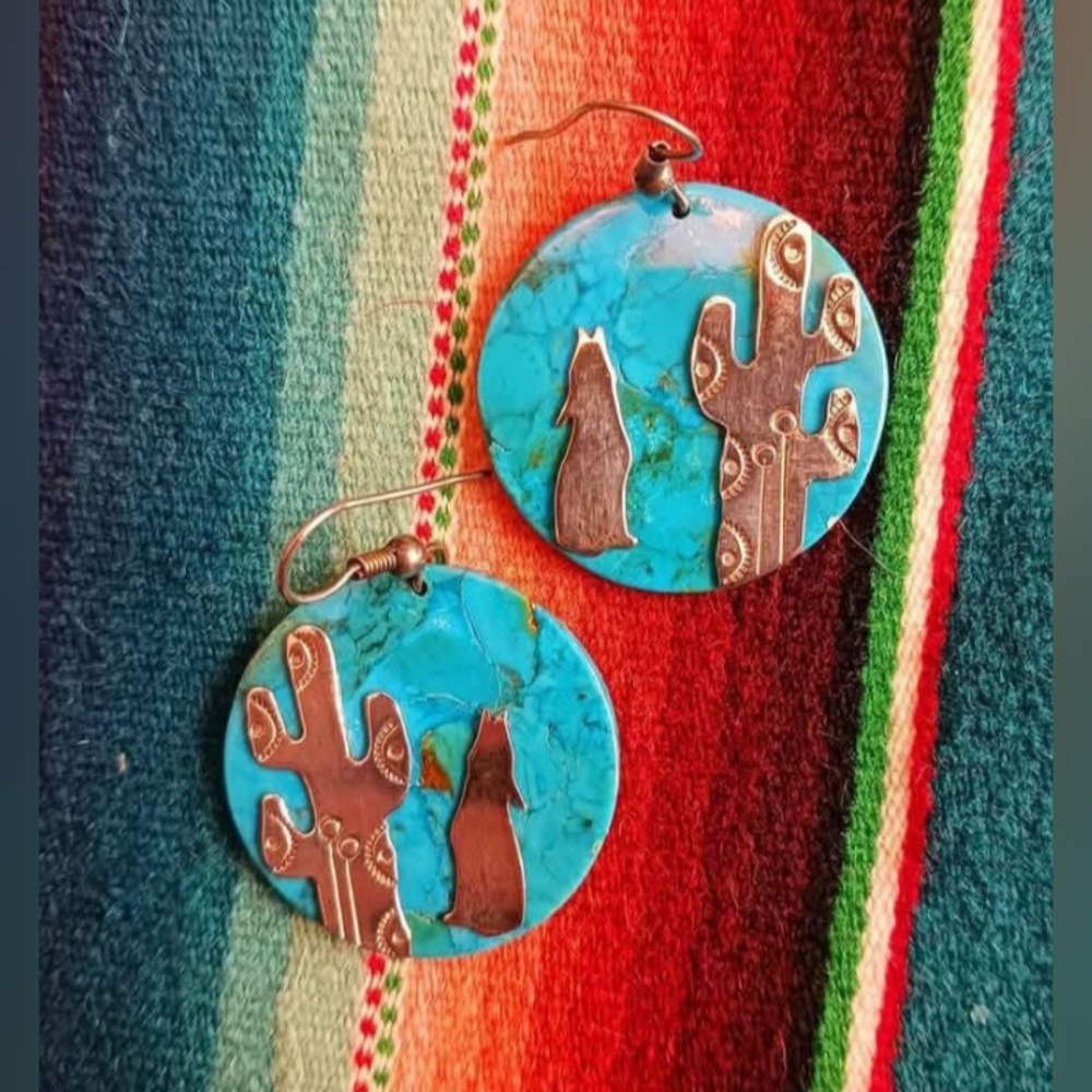 Turquoise Slab Cactus Earrings